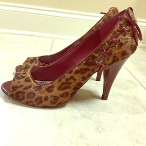 Ladies pony hair leopard heels